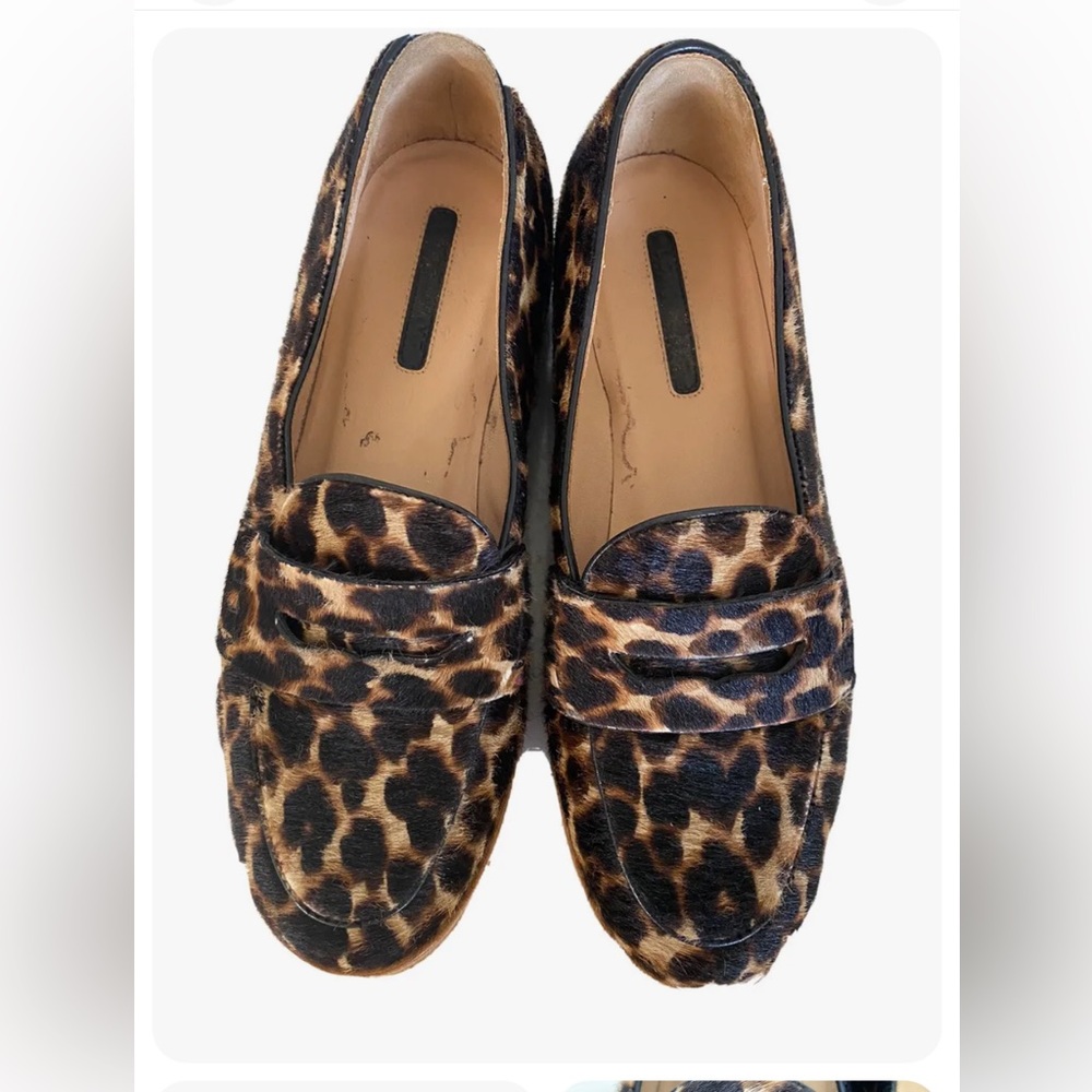 Longchamp Calf Hair Leopard Platform Penny Loafer size 35 - Picture 1 of 7